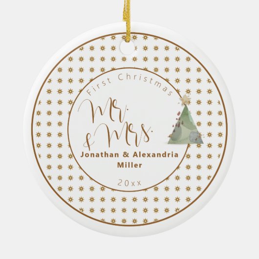 Eerste Kerstmis Mr & Mrs. | WATERVERF Keramisch Ornament (Achterkant)