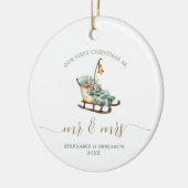 Eerste Kerstmis Mr. Mrs. Wedding Sleigh Plaid Foto Keramisch Ornament (Links)