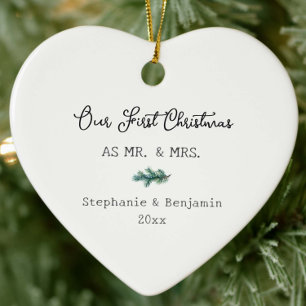 Eerste Kerstmis Mr. Mrs. Winter Branch Eenvoudige Keramisch Ornament