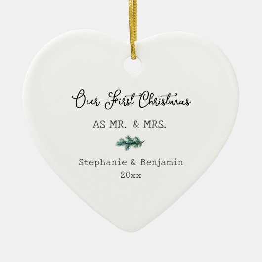 Eerste Kerstmis Mr. Mrs. Winter Branch Eenvoudige Keramisch Ornament (Voorkant)