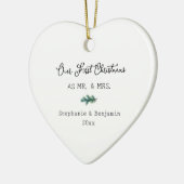 Eerste Kerstmis Mr. Mrs. Winter Branch Eenvoudige  Keramisch Ornament (Links)