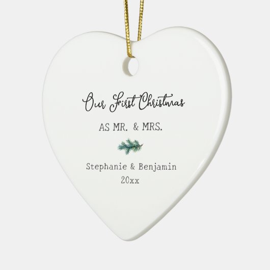 Eerste Kerstmis Mr. Mrs. Winter Branch Eenvoudige  Keramisch Ornament (Links)