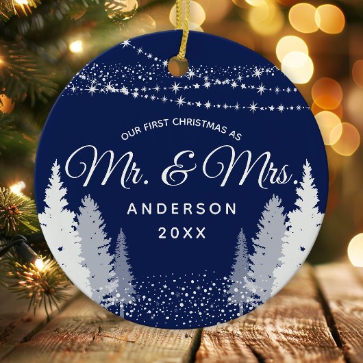 Eerste Kerstmis, Mr. Navy Winter String Lights Keramisch Ornament