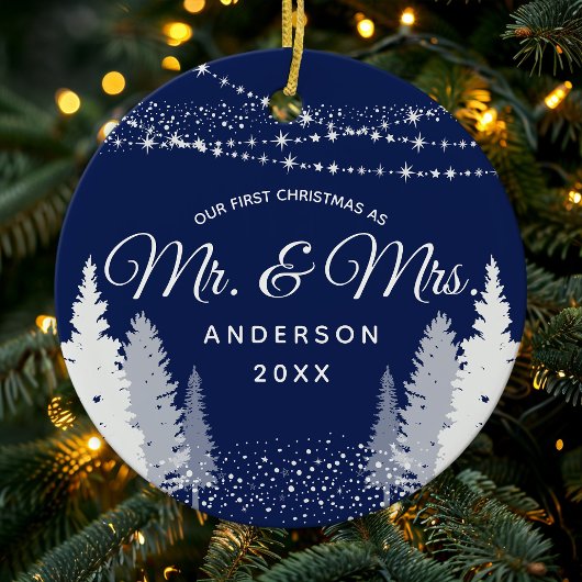 Eerste Kerstmis, Mr. Navy Winter String Lights Keramisch Ornament