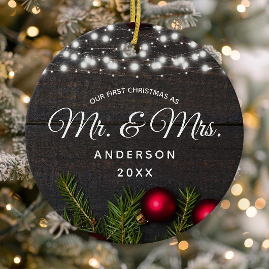 Eerste Kerstmis, Mr. Red Pine String Lights Keramisch Ornament