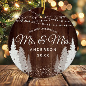 Eerste Kerstmis: Mrs Wood Winter String Lights Keramisch Ornament