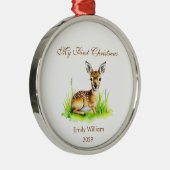 Eerste Kerstmis natuurlijk hert Metalen Ornament (Rechts)