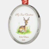Eerste Kerstmis natuurlijk hert Metalen Ornament (Links)