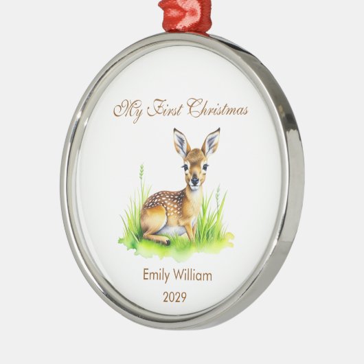 Eerste Kerstmis natuurlijk hert Metalen Ornament (Links)