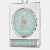 Eerste Kerstmis, natuurlijke herders, delicate flo Verzilverd Banner Ornament (Links)