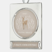 Eerste Kerstmis, natuurlijke herders, delicate flo Verzilverd Banner Ornament (Links)