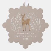 Eerste Kerstmis natuurlijke rendieren elegant 1 fo Ornament Kaart (Voorkant)