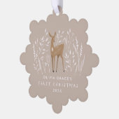 Eerste Kerstmis natuurlijke rendieren elegant 1 fo Ornament Kaart (Links)