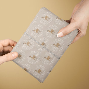 Eerste Kerstmis natuurlijke rendieren elegante fam Cadeaupapier