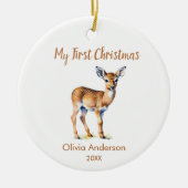 Eerste Kerstmis natuurlijke rendieren Foto Keramisch Ornament (Voorkant)