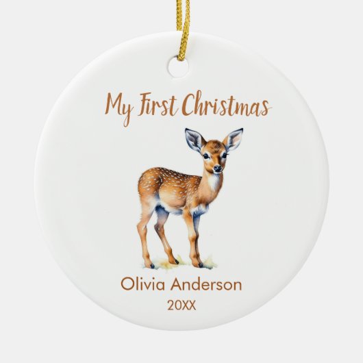 Eerste Kerstmis natuurlijke rendieren Foto Keramisch Ornament (Voorkant)