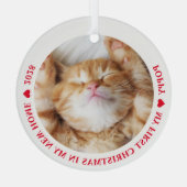 Eerste Kerstmis: New Home Kitten Cat Foto Glas Ornament (Achterkant)