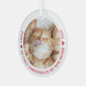 Eerste Kerstmis: New Home Kitten Cat Foto Glas Ornament (Voorkant links)