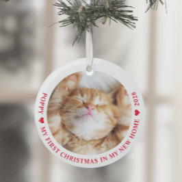 Eerste Kerstmis: New Home Kitten Cat Foto Glas Ornament