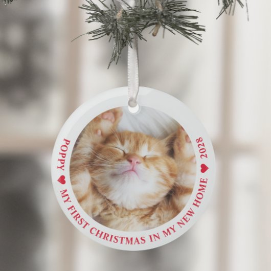 Eerste Kerstmis: New Home Kitten Cat Foto Glas Ornament