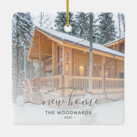 Eerste Kerstmis Nieuw Home Aangepast Foto Grijs Ma Keramisch Ornament (Achterkant)