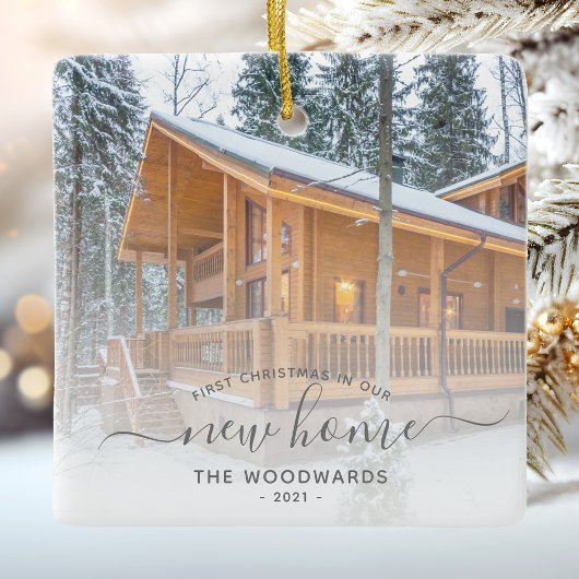 Eerste Kerstmis Nieuw Home Aangepast Foto Grijs Ma Keramisch Ornament