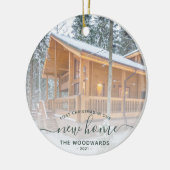 Eerste Kerstmis Nieuw Home Aangepast Foto Groen Sc Keramisch Ornament (Links)