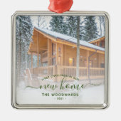 Eerste Kerstmis Nieuw Home Aangepast Foto Groen Sc Metalen Ornament (Voorkant)