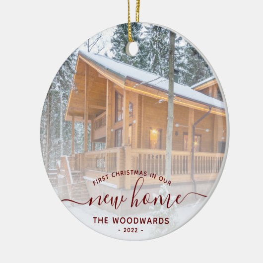 Eerste Kerstmis Nieuw Home Aangepast Foto Rood Man Keramisch Ornament (Links)