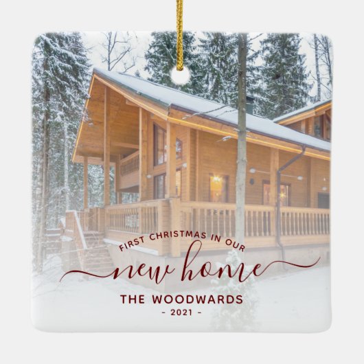 Eerste Kerstmis Nieuw Home Aangepast Foto Rood Man Keramisch Ornament (Achterkant)