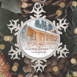 Eerste Kerstmis Nieuw Home Aangepast Foto Rood Man Tin Sneeuwvlok Ornament