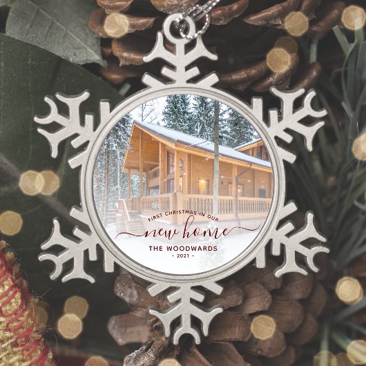 Eerste Kerstmis Nieuw Home Aangepast Foto Rood Man Tin Sneeuwvlok Ornament