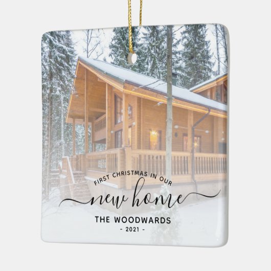 Eerste Kerstmis Nieuw Home Aangepast Foto Zwart Ma Keramisch Ornament (Links)