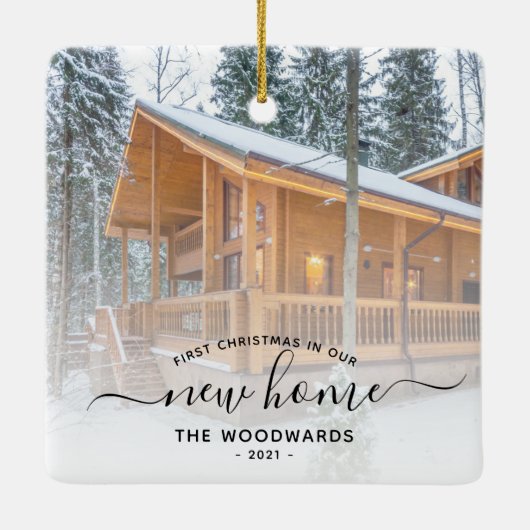 Eerste Kerstmis Nieuw Home Aangepast Foto Zwart Ma Keramisch Ornament (Achterkant)