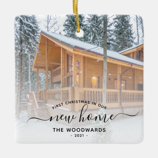 Eerste Kerstmis Nieuw Home Aangepast Foto Zwart Ma Keramisch Ornament (Voorkant)