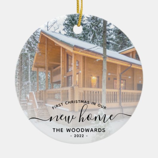 Eerste Kerstmis Nieuw Home Aangepast Foto Zwart Ma Keramisch Ornament (Voorkant)