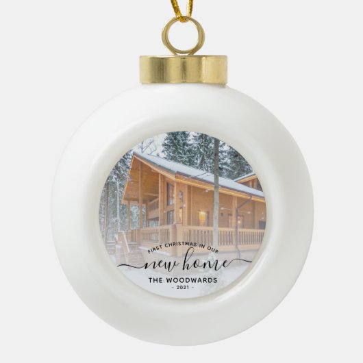 Eerste Kerstmis Nieuw Home Aangepast Foto Zwart Ma Keramische Bal Ornament (Voorkant)