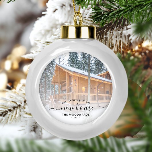 Eerste Kerstmis Nieuw Home Aangepast Foto Zwart Ma Keramische Bal Ornament