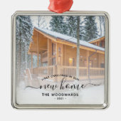 Eerste Kerstmis Nieuw Home Aangepast Foto Zwart Ma Metalen Ornament (Voorkant)