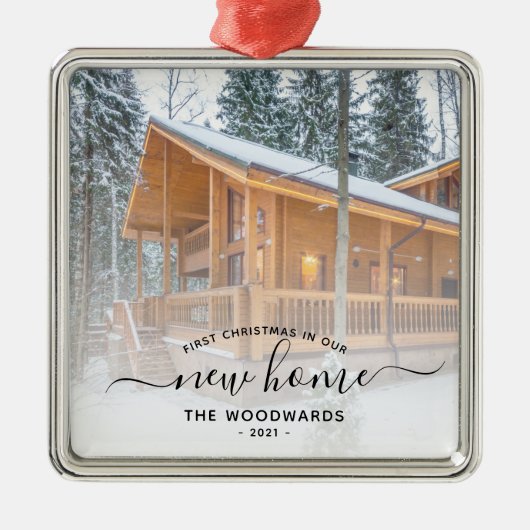 Eerste Kerstmis Nieuw Home Aangepast Foto Zwart Ma Metalen Ornament (Voorkant)