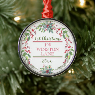 Eerste Kerstmis, Nieuw Huis, Adres, feestelijke bo Metalen Ornament