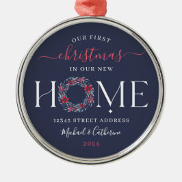 Eerste Kerstmis Nieuw Huis Elegante Navy krans Metalen Ornament