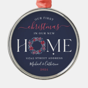 Eerste Kerstmis Nieuw Huis Elegante Navy krans Metalen Ornament
