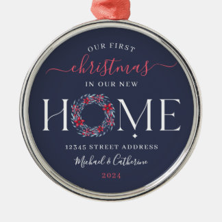 Eerste Kerstmis Nieuw Huis Elegante Navy krans Metalen Ornament