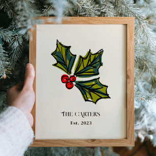 Eerste Kerstmis Nieuw Huis Holly Berries Keepsake Poster