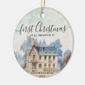 Eerste Kerstmis Nieuw Huis  Waterverf Huis Keramisch Ornament (Links)
