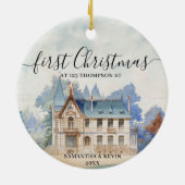 Eerste Kerstmis Nieuw Huis  Waterverf Huis Keramisch Ornament (Achterkant)