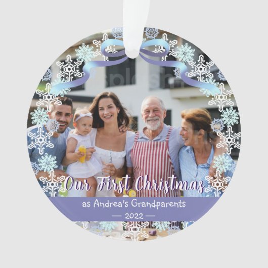 Eerste kerstmis Nieuwe babygrootouders Snowflakes  Ornament (voorkant)