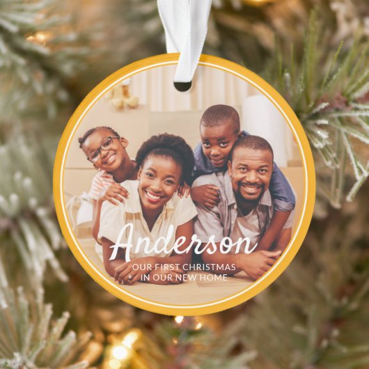 Eerste Kerstmis Nieuwe Home Moderne Familie Foto Ornament (Boom)