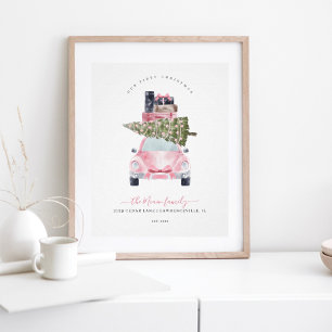 Eerste Kerstmis Nieuwe Home Retro Pink Kaart Keepo Poster